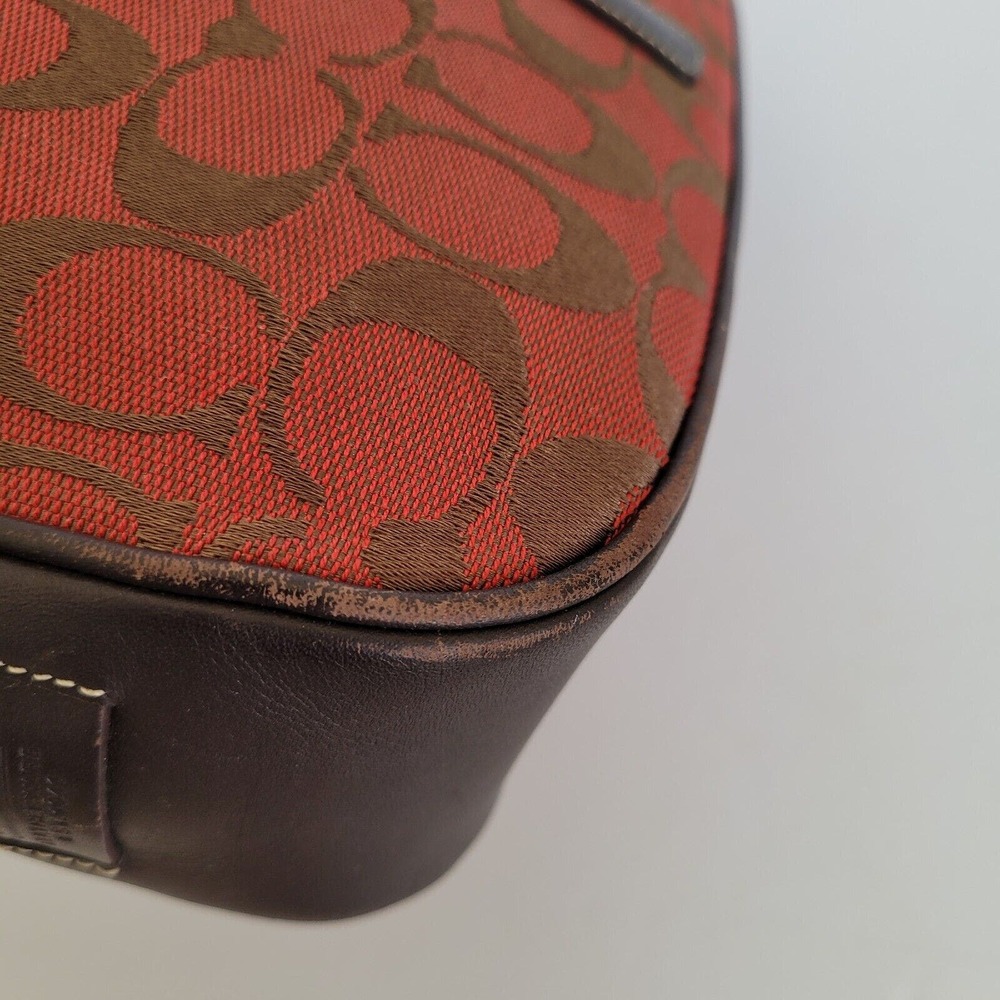 COACH Hampton Clip Brown Red Signature Jacquard Hobo Shoulder Bag 6091 Small - Picture 13 of 15